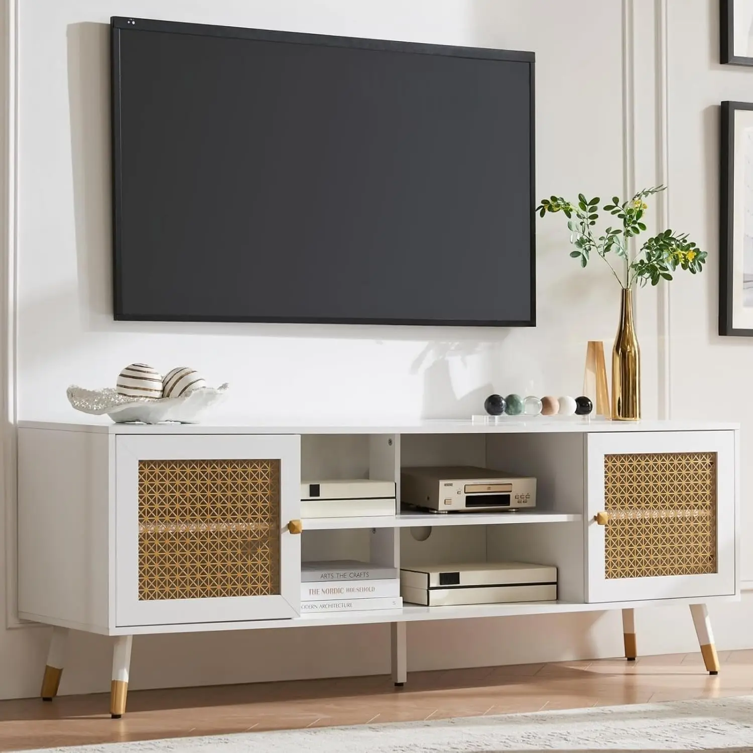 White TV Stand for Living Room,66