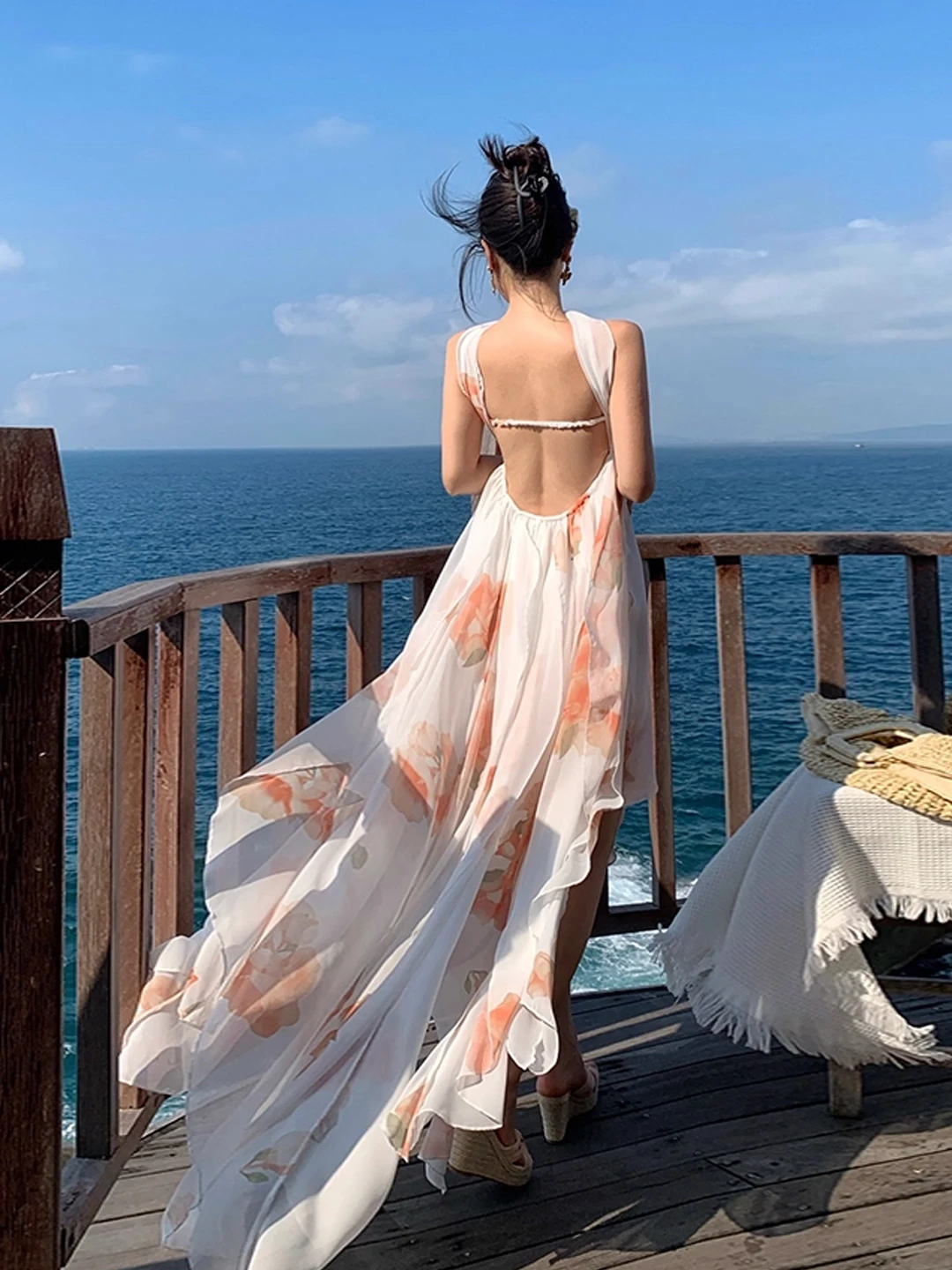 Beach Vaion Fairy Skirt Irregular Hemline Strapl Dr Summer Holiday Sle High Waist Soft Chiffon Non-Stretch Ladies ...