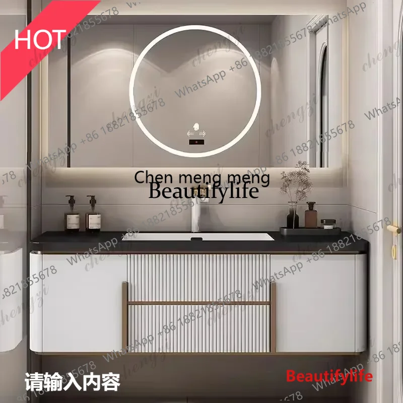 03 Modern Bathroom Cabinets with Seamless Ceramic Integrated Washbasin Minimalist Sink Cabinet Vanity Furniture for Bathroom