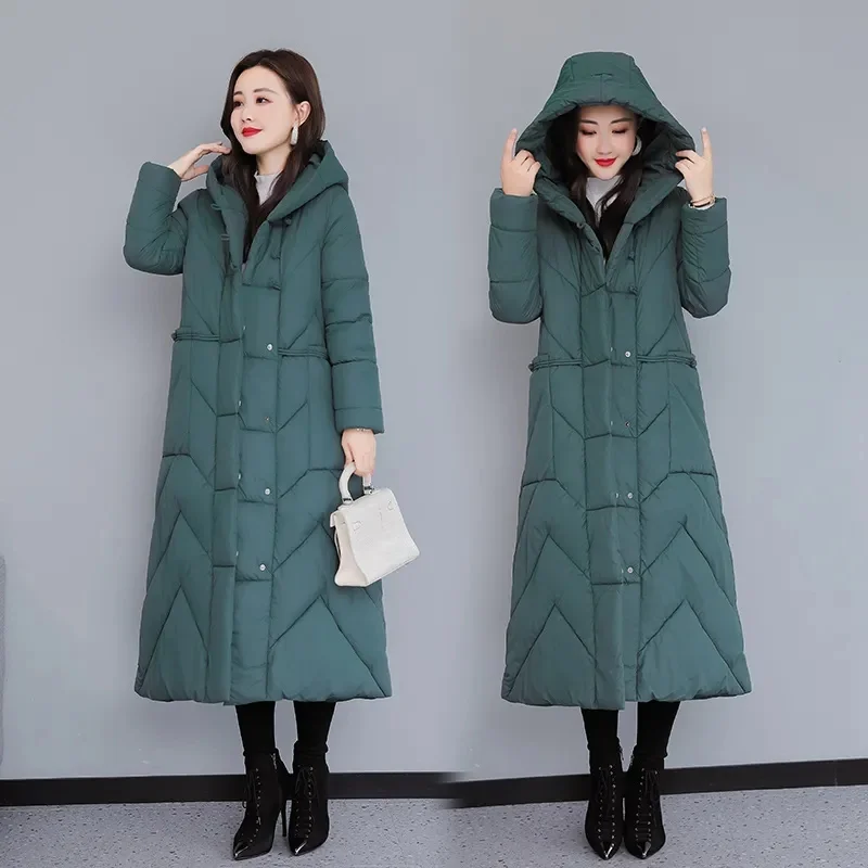 2023 New Winter Coat Women Jacket Puffer Jacket Korean Style Long Ladies Over-the-knee Cotton Parkas Jacket Snow Wear Outwear