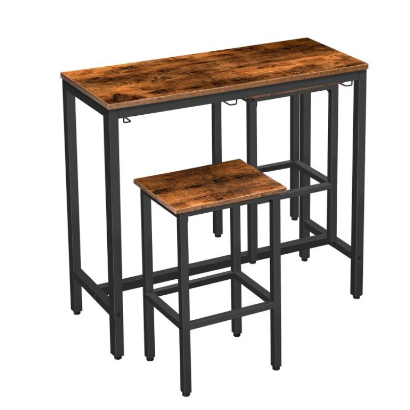 custom.3-Piece Industrial Bar Table Set with Stools Counter Height Wood Panel Design Commercial Use