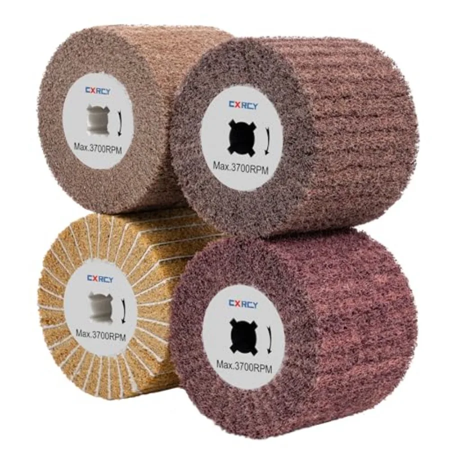 

4 Pack Non-Woven Wire Drawing Flap Wheel for Polishing Burnishing Wheels 120x100mm 80/120/120SP/180 Grit for Stainless Steel Co