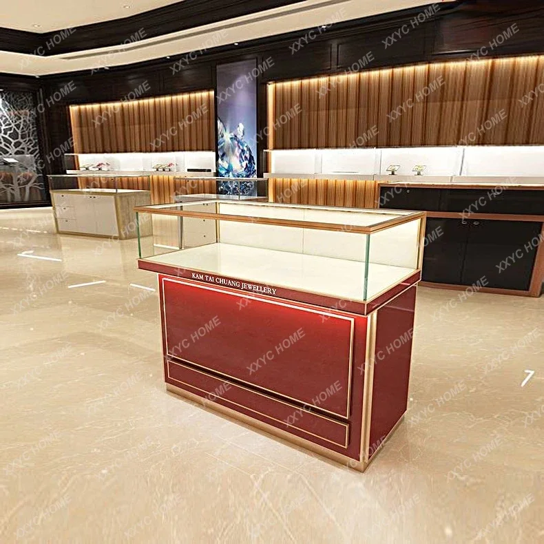 JJyj Stainless Steel Jewelry Cabinet Tempered Glass Boutique Cabinet Gold Diamond Display Cabinet