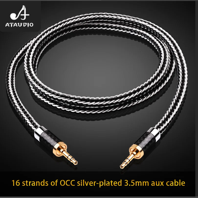 Kabel ATAUDIO HiFi AUX 3,5 mm Kabel głośnikowy audio 3,5 jack do gitary OCC Posrebrzany pleciony przewód Kabel słuchawek samochodowych