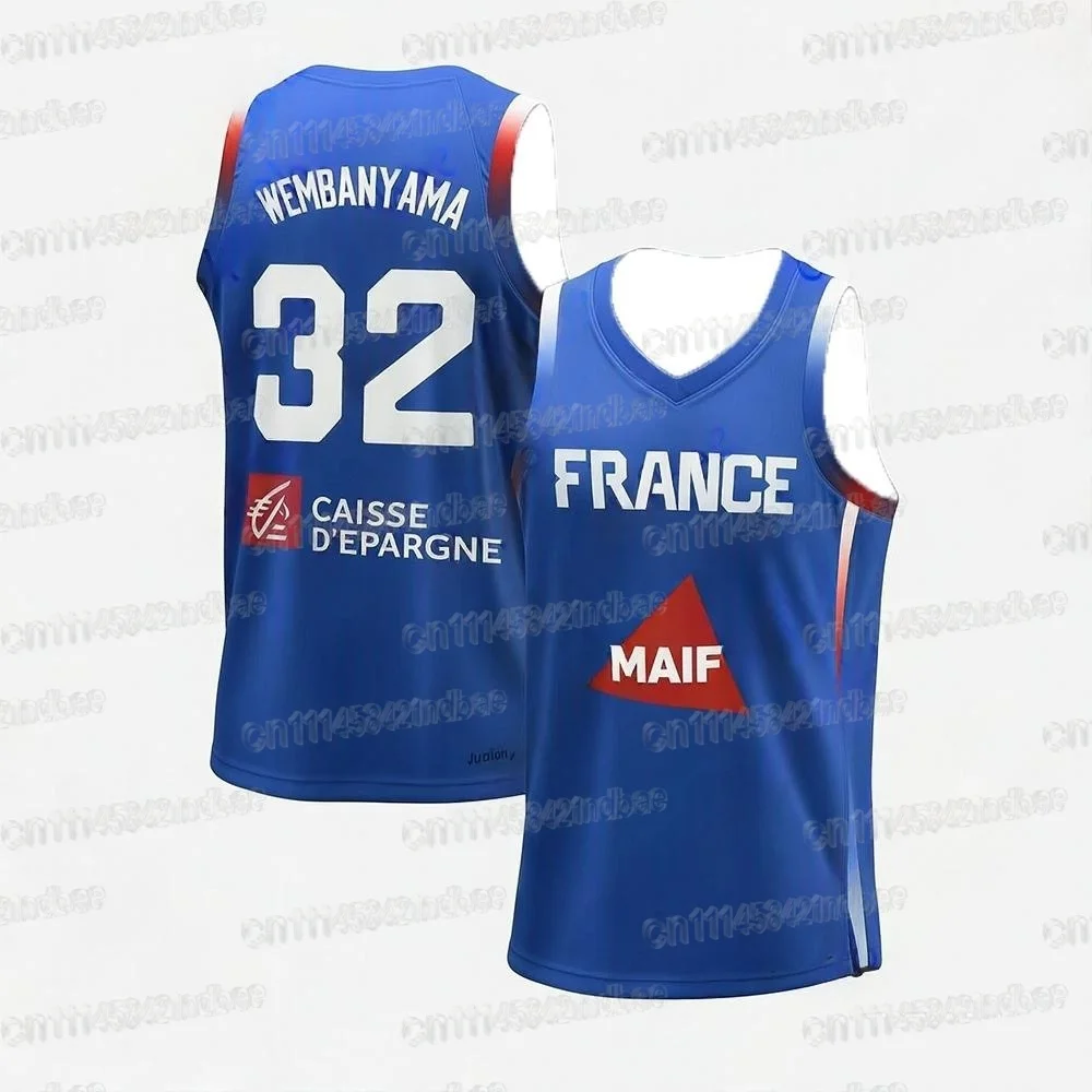 Basketballtrikots Frankreich 34 WEMBANYAMA Trikot Genäht Günstig Hochwertig Outdoor-Sportbekleidung Hellblau Familienoutfit 2026 – Detail 3