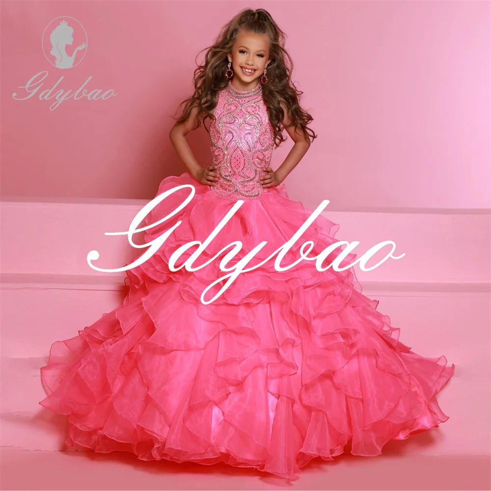 

Pleat Elegant Applique Sequined Crystals Sleeveless Luxury Flower Girl Dress Floor Length First Communion Gown Customized 2025