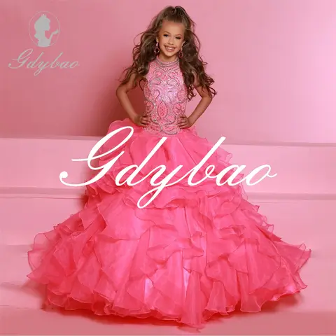 Pleat Elegant Applique Sequined Crystals Sleeveless Luxury Flower Girl Dress Floor Length First Communion Gown Customized 2025