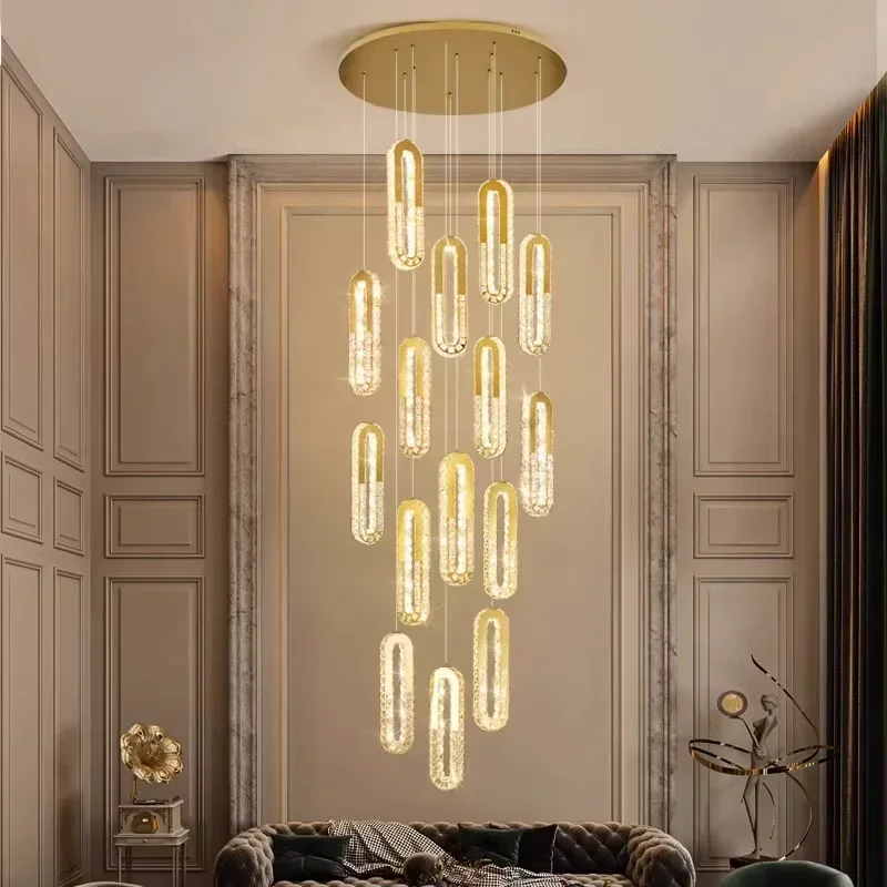 

Modern Crystal Led Chandelier Large Luxury Staircase Living Room Light Fixture Long Hallway Lobby Indoor Home Hanging Lamp