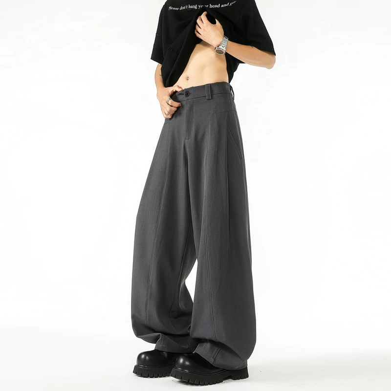 Beige Suit Pants Men Fashion Society Mens Black Dress Pants Korean Loose Wide Leg Pants Mens Office Formal Trousers M-3XL