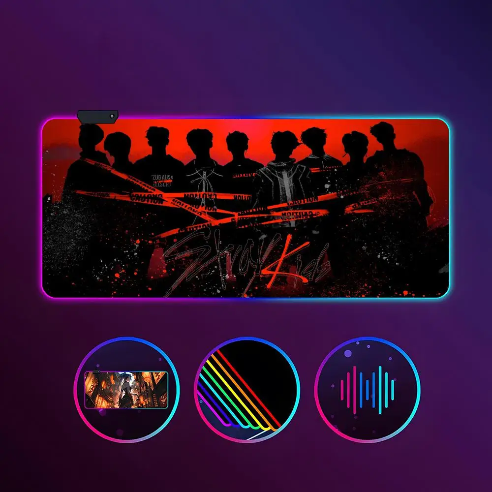 

Group Stray Kids Kpop Mouse Pad RGB luminous 1000X500mm large table mat non-slip extra large game office mouse pad