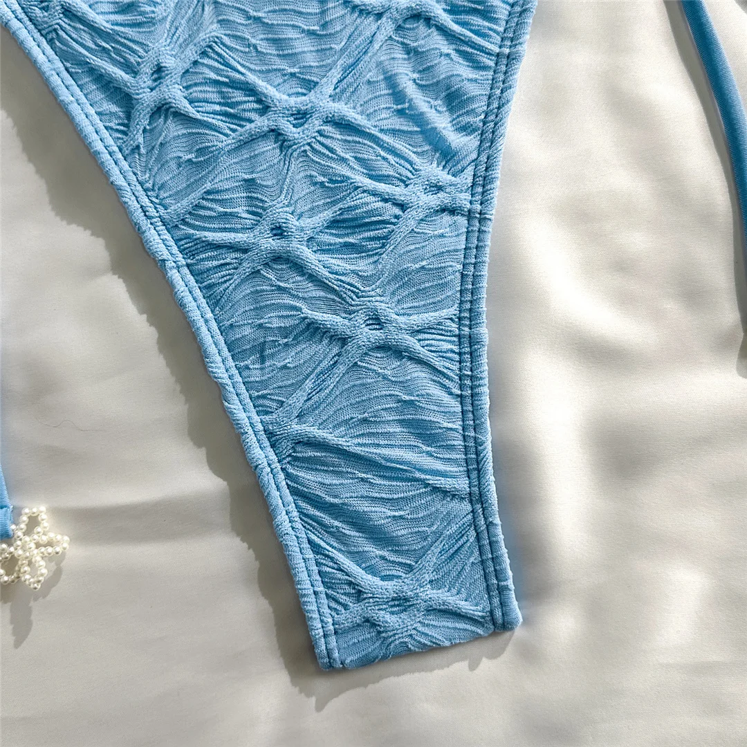 5 Farben, Neckholder-Bikini mit Falten, zweiteiliger Damen-Badeanzug, Badebekleidung für Damen, Badeanzug mit hohem Beinausschnitt, Badeanzug, Modell V7596 – Detail 35