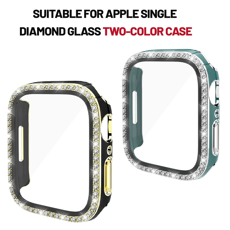 

Single row drill Tempered Glass+cover For Apple Watch Case Accessories 44mm 40mm Screen Protector for iwatch serie 9 4 5 6 SE7 8