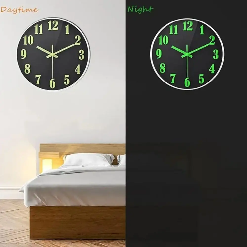 Wall Decoration Silent Quartz Wall Clock Round Time Accuracy Luminous Wall Clock Fashion Plastic Digital Clock Cafe