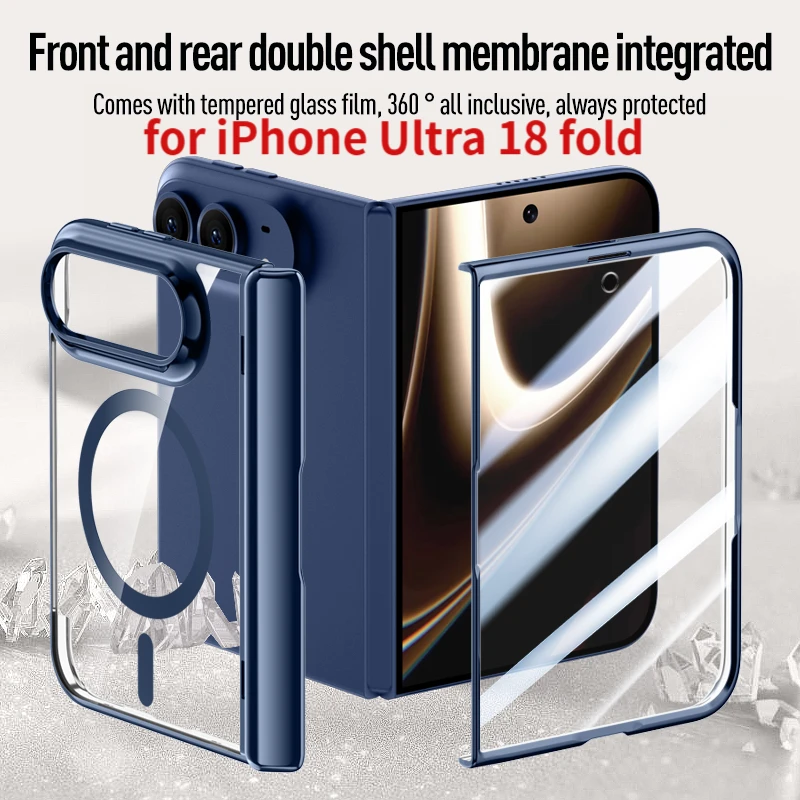 Business for Magsafe Hinge Protection Phone Case with Front Screen Tempered Film for iPhone Duo Protective Case for iPhone Ultra