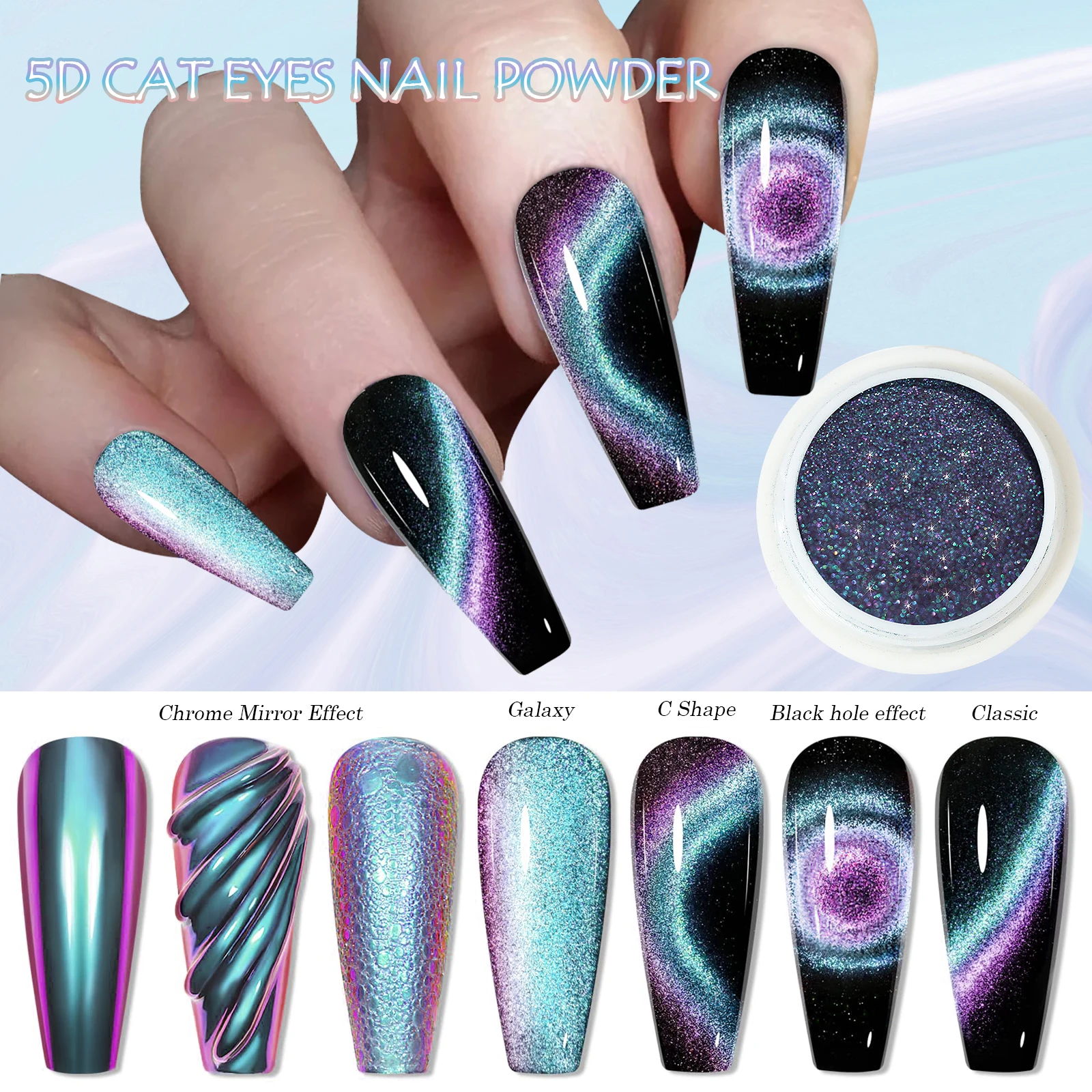 5d Magisch Spiegeleffect Cat Eye Poeder Magnetische Nail Glitter Pigment Manicure Holografisch Chroomstof Kan Gebruiken Met Polish Gel