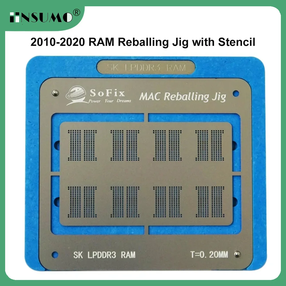 Sofix 2010-2020 RAM Reballing Jig z pamięcią szablonów Zestaw do reballingu BGA 8 chipów na jednej platformie do naprawy Macbooka