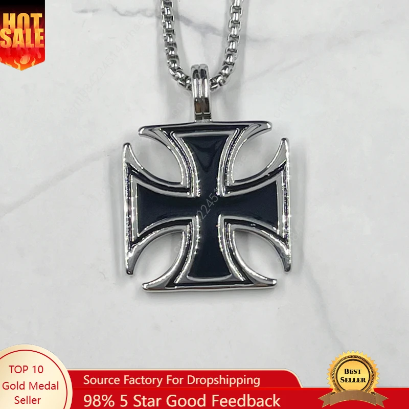 

Vintage Knights Templar Cross Pendant Necklace For Men Boy Maltese Iron Cross Fashion 316L Stainless Steel Male Jewelry
