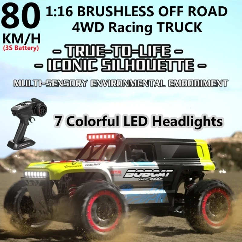 

80 км/ч 1:16 Высокоскоростной бесщеточный радиоуправляемый гоночный автомобиль 2,4G 4WD Электрический радиоуправляемый грузовик Автомобиль для бездорожья Альпинистский бесщеточный дрифт-автомобиль Игрушечные подарки