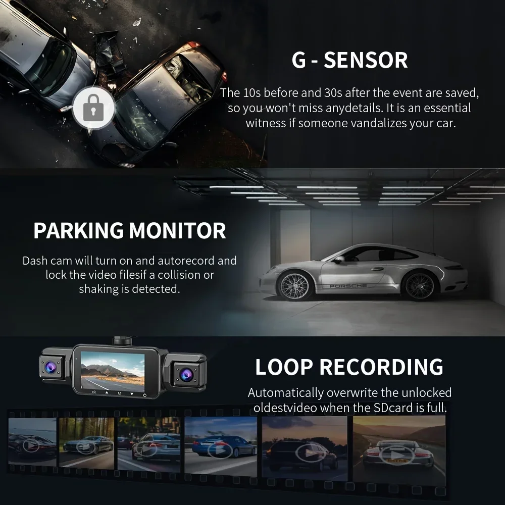 Car Dash Cam 4 Channel Driving Camera with WiFi GPS 1080P Front Left Right Rear Night Vision Loop Recording 24H Parking Monitor