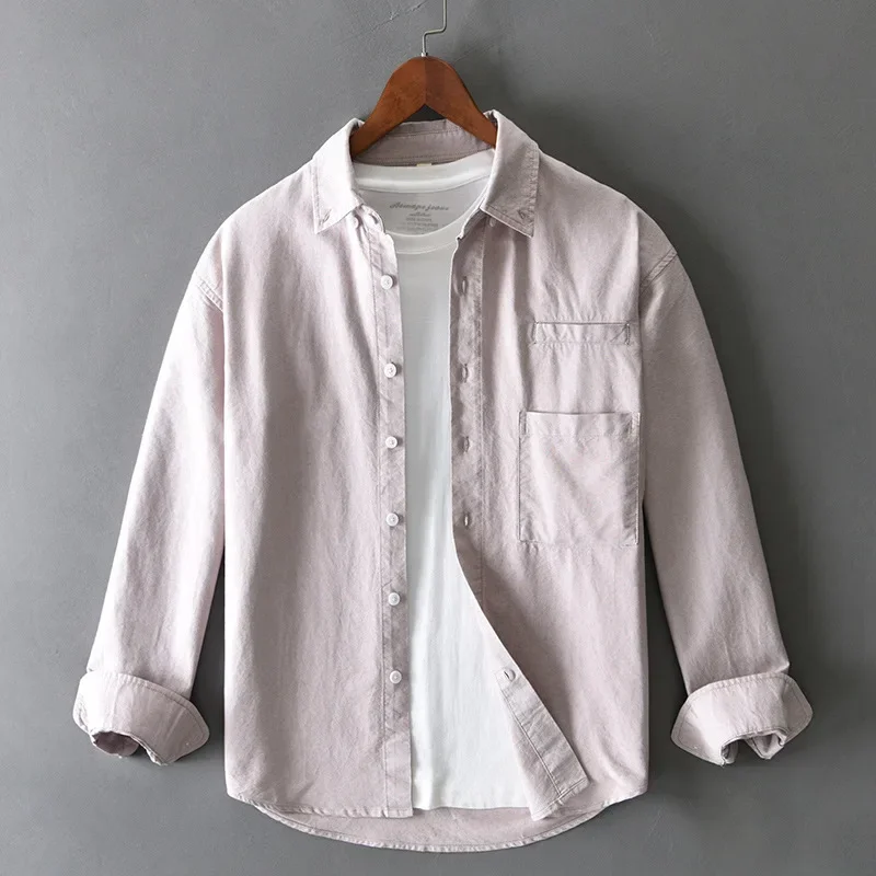 Japan Style Long Sleeve Mens Shirts Spring Summer New Male Shirts 4XL Causal Pure Cotton Button Up Shirt Loose Shirts Simple Top