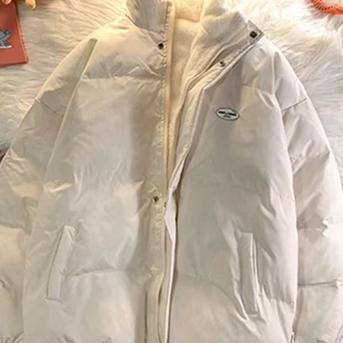 프레피 스타일 여성 양털 안감 두꺼운 코튼 코트 자켓 2024 새로운 겨울 다운 의류 폴리 에스터 섬유 충전