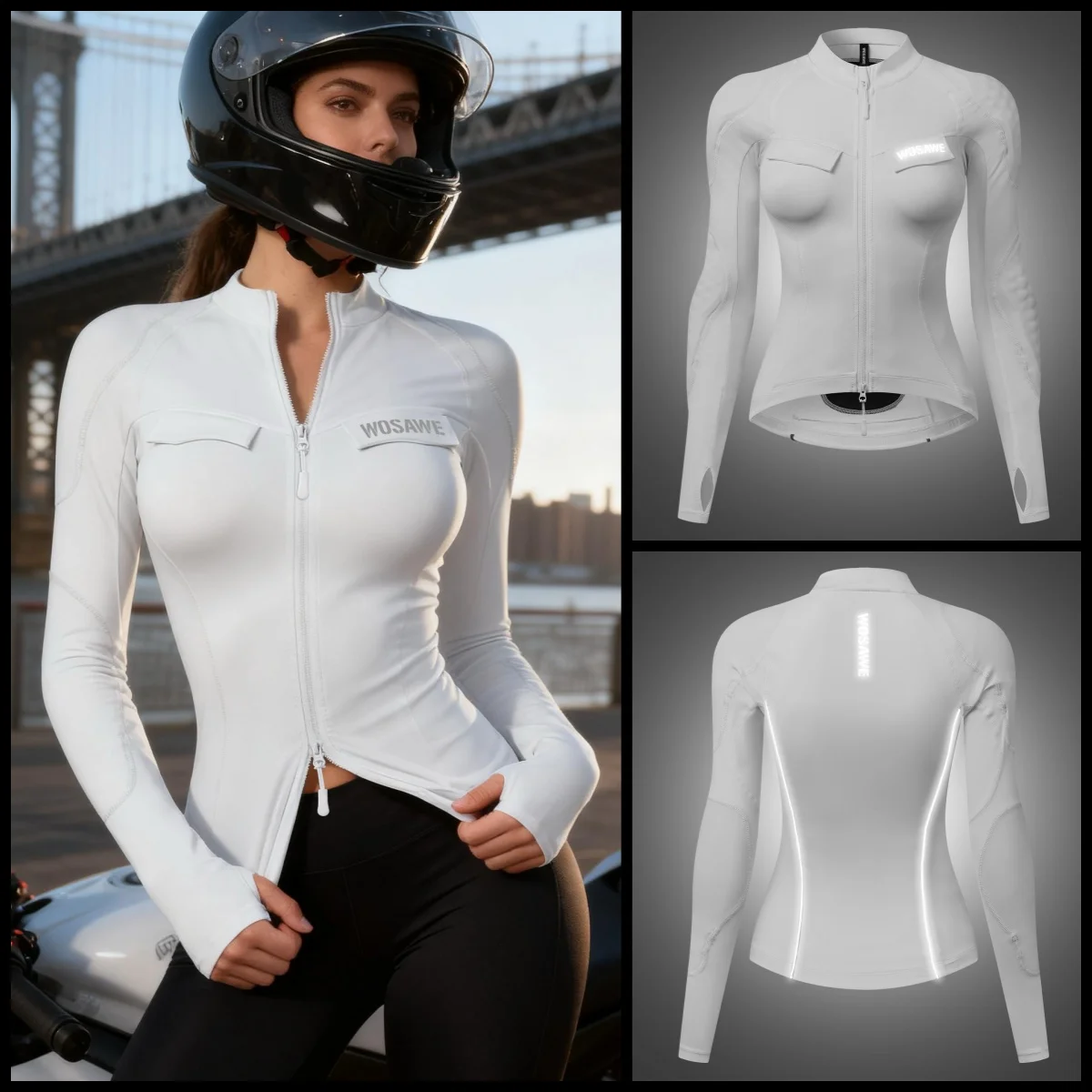 WOSAWE Women Motorcycle Jacket and Pants Set Motorbike Shirts High Waist Flared Leggings Suit Fashion Hip Lift Yoga Gym Pants
