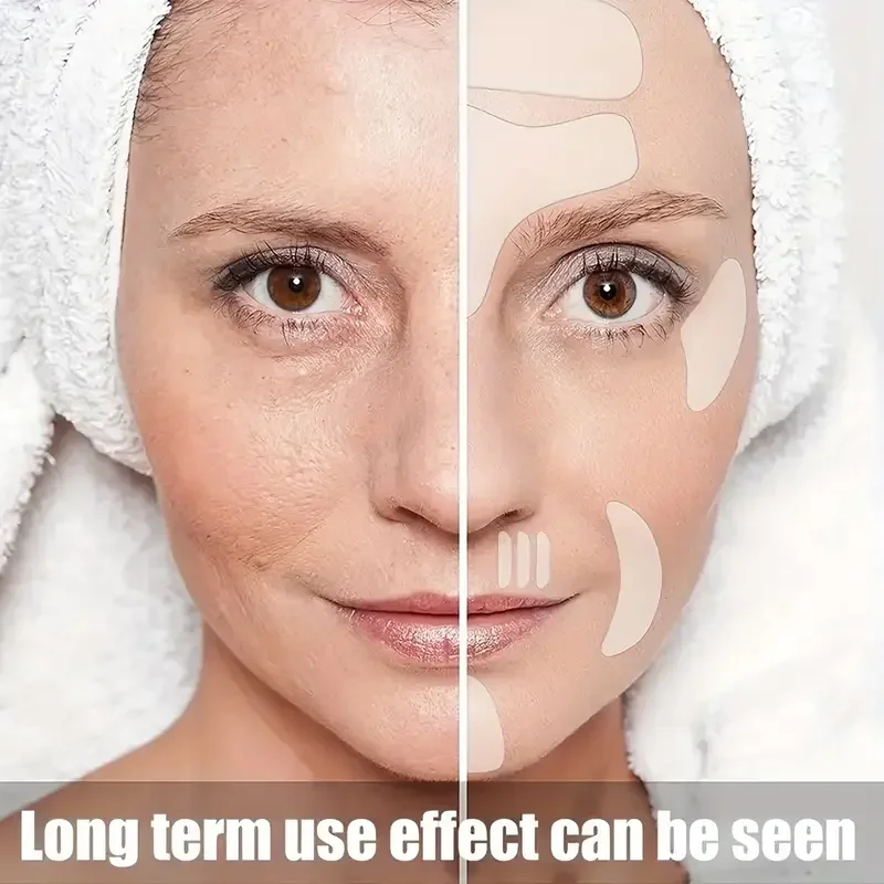 Wiederverwendbares Anti-Falten-Pflaster-Set aus Silikon für Gesichts- und Halsfalten für die Verwendung über Nacht, Stirn, Lächeln, Liness Paches