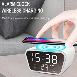 Wireless Charger Pad LED Digital Alarm Clock Desktop Temperature Phone Chargers Stand 15W Fast Wireless Charging Dock Station