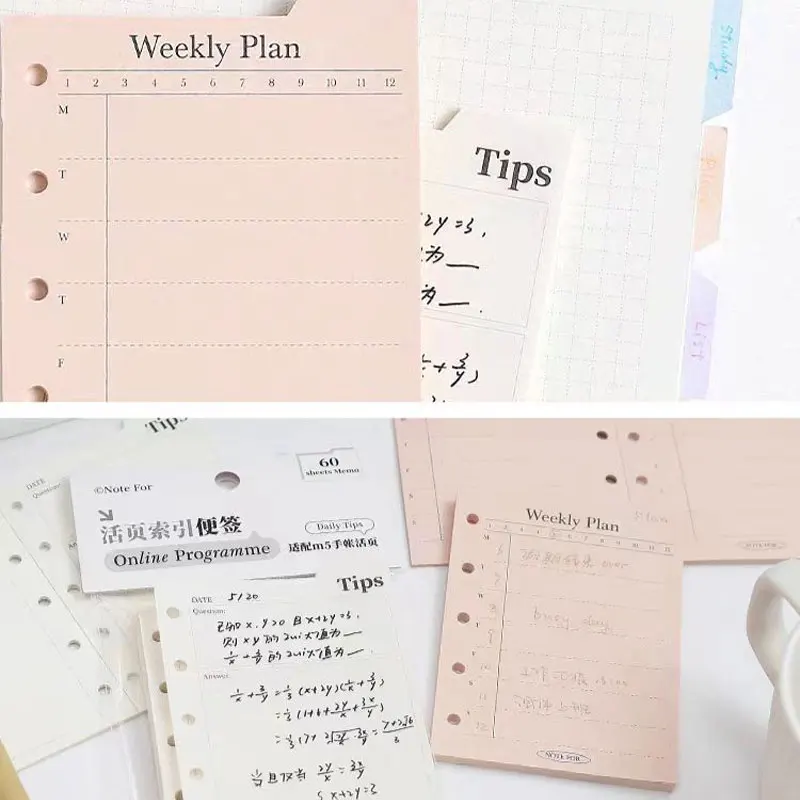 M5/A8 Colorful Loose Leaf Notebook Refill Spiral Binder Inner Page Inside Paper Weekly Monthly Stationery Accessories