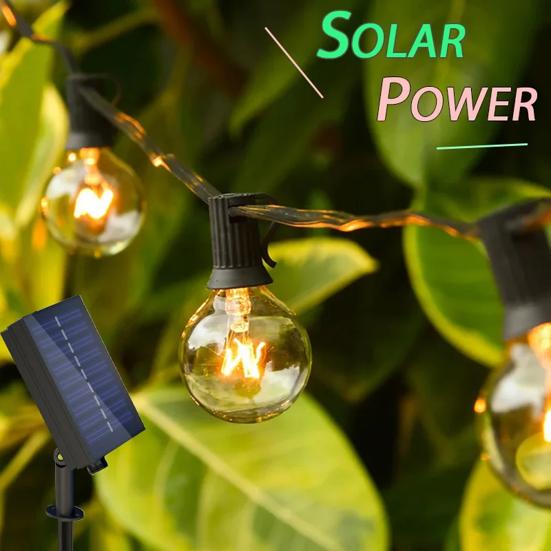 

Solar Power Globe Light G40 LED 10/20/40 Bulbs Outdoor Garden Patio Waterproof IP44 Decoration For Wedding Camp Lighting String