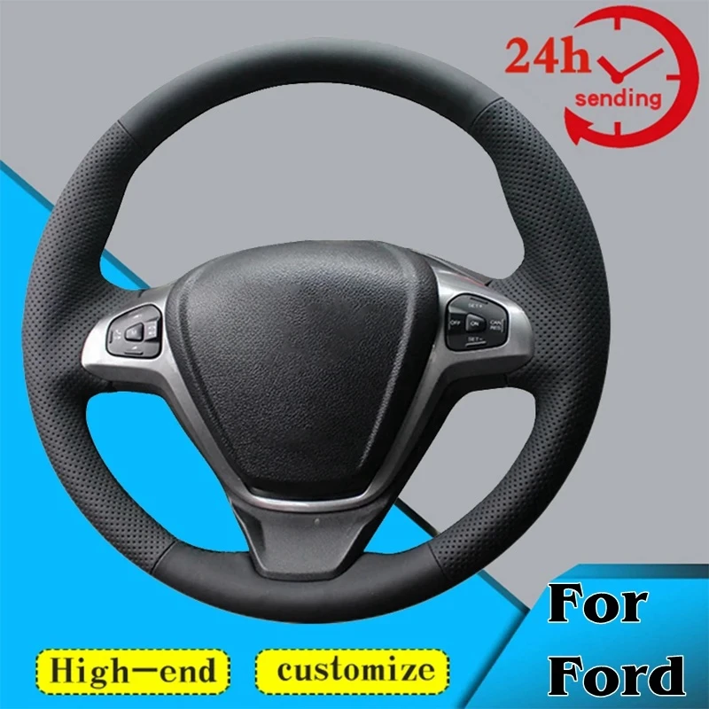 Custom Steering Wheel Braid Cover 100% Fit For For Ford Fiesta 2008-2017 EcoSport 2014-2017 Transit Auto Interior Accessories