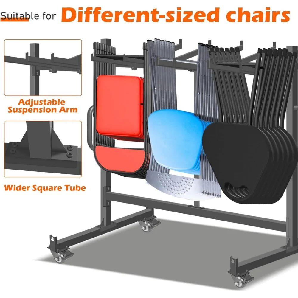 عربة تخزين قوية قابلة للطي لـ 42 كرسيًا أو 12 طاولة، سعة وزن 550 رطل، حامل كرسي معدني قوي #3