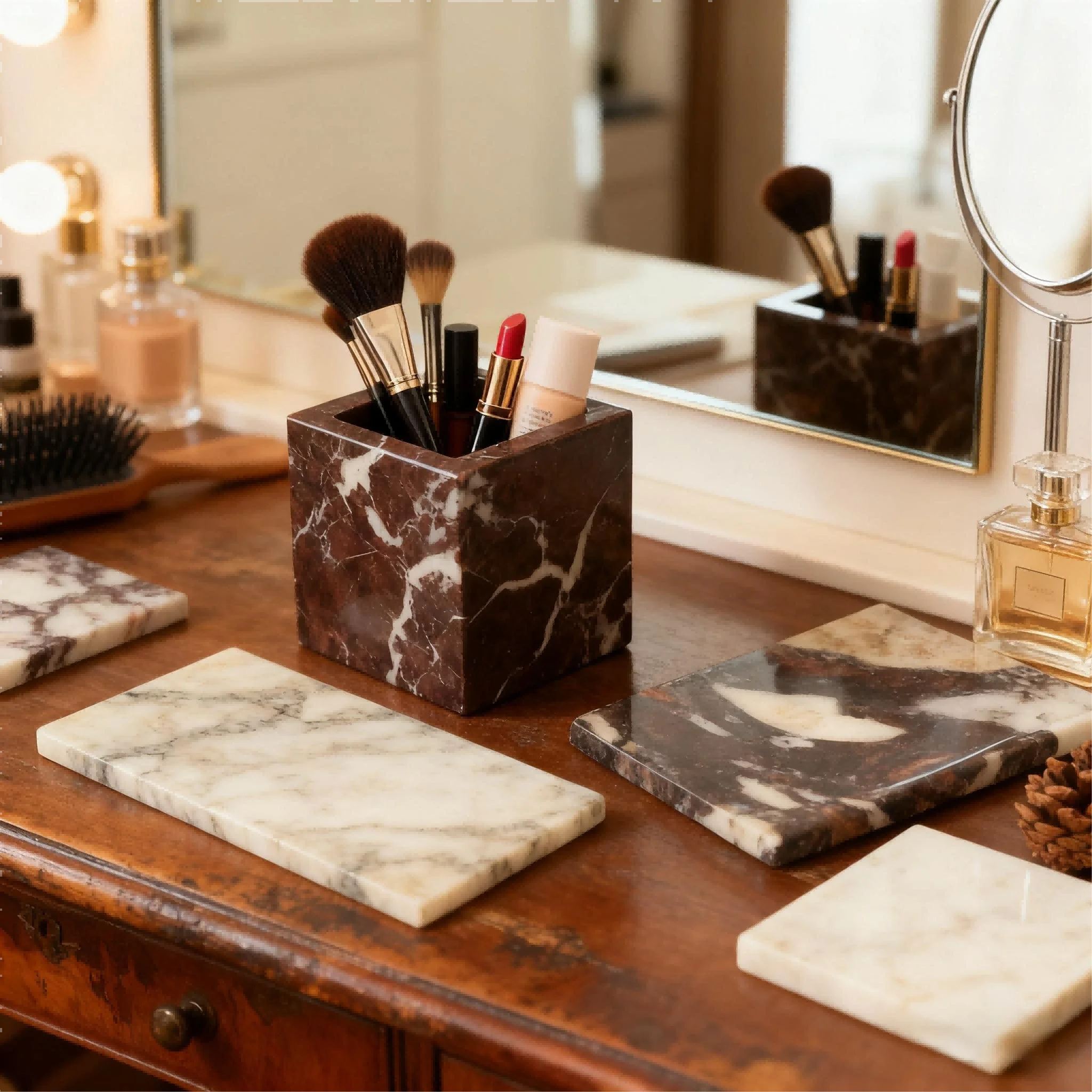 

Держатель для карандашей из натурального фиолетового мрамора, каменный органайзер для ванной комнаты, хранилище офисных принадлежностей, настольные стационарные принадлежности, кисточка для макияжа