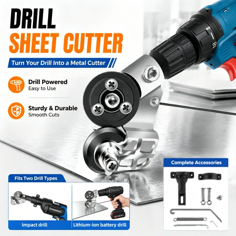 Electric Drill Plate Cutter Converter Fit Impact and Lithium Drill Metal Sheet Cutter Attachment Iron Cutting Tool