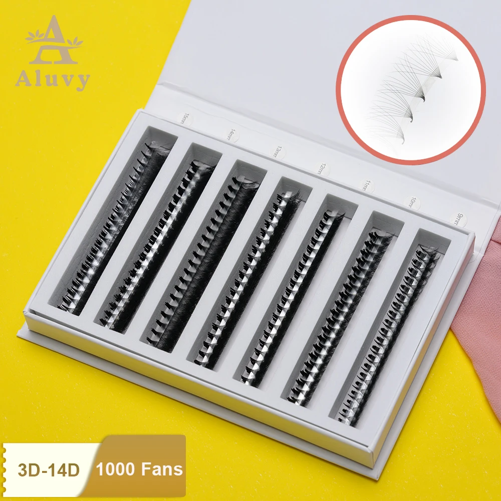 1000 Fans 0.05 Handmade 8-16D Rapid Mega Storage Lash Tray 1000 Fans Pointy Base Promade Volume Fans Sharp Pointy Stem Loose Fan