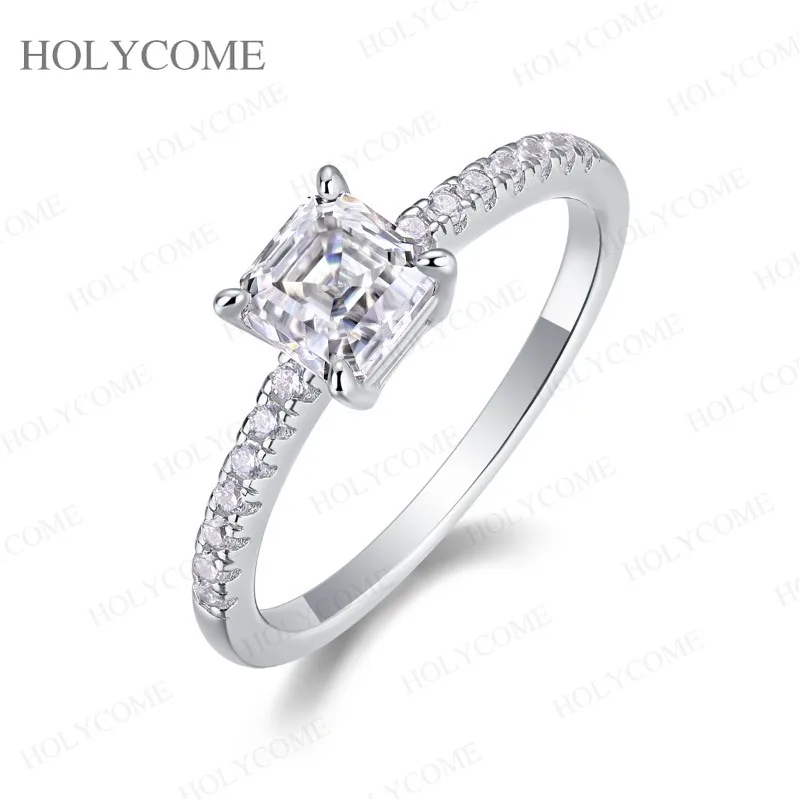Moissanite Ring 925 Sterling Silver 4-Prongs Design D Color Princess for Women VVS1 Engagement Wedding Promise Band Jewelry Gift