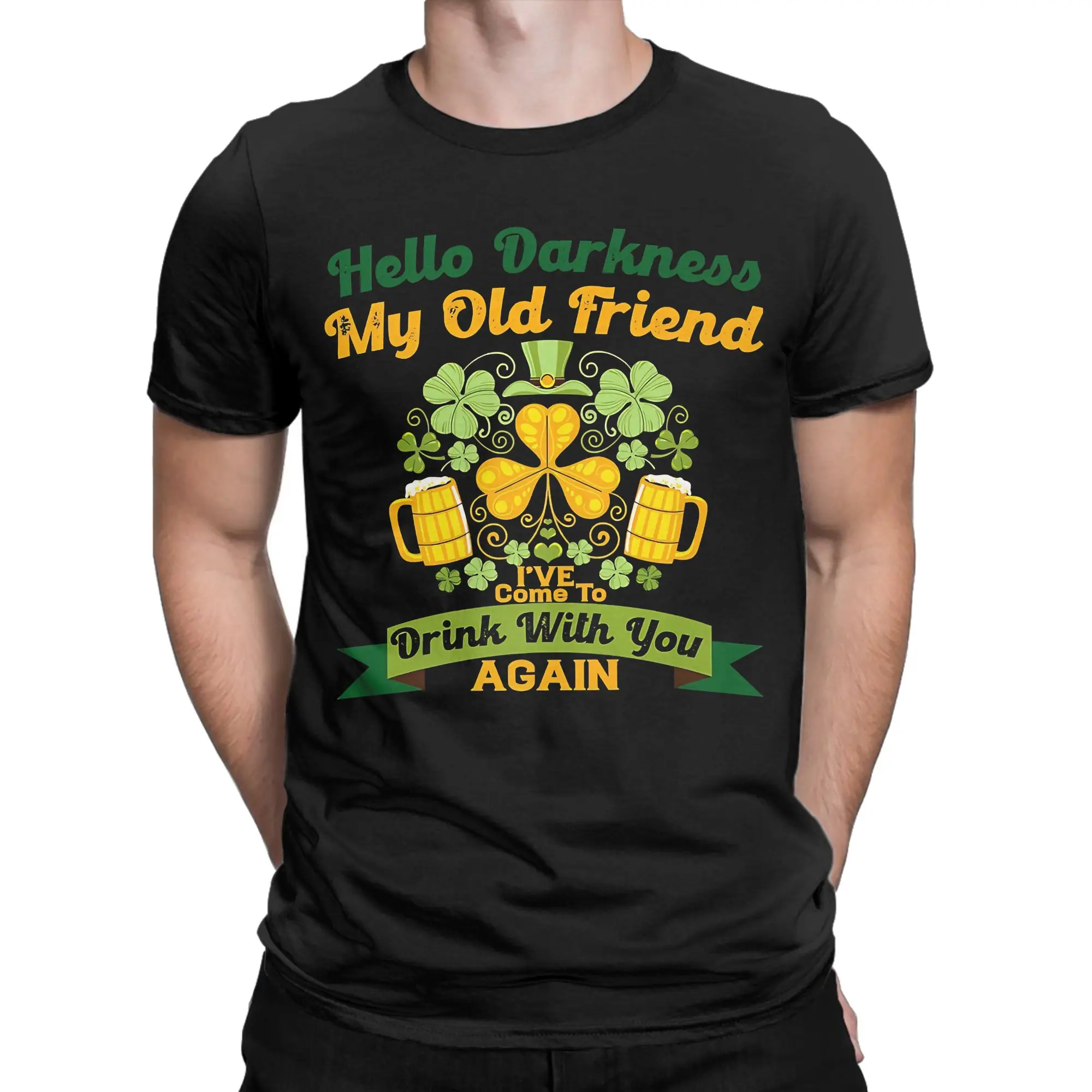

Oversized T-Shirt Beach Hello Darkness My Old Friend Happy St Patrick's Day Shamrock Leisure T-Shirts Cotton Tshirt for Men