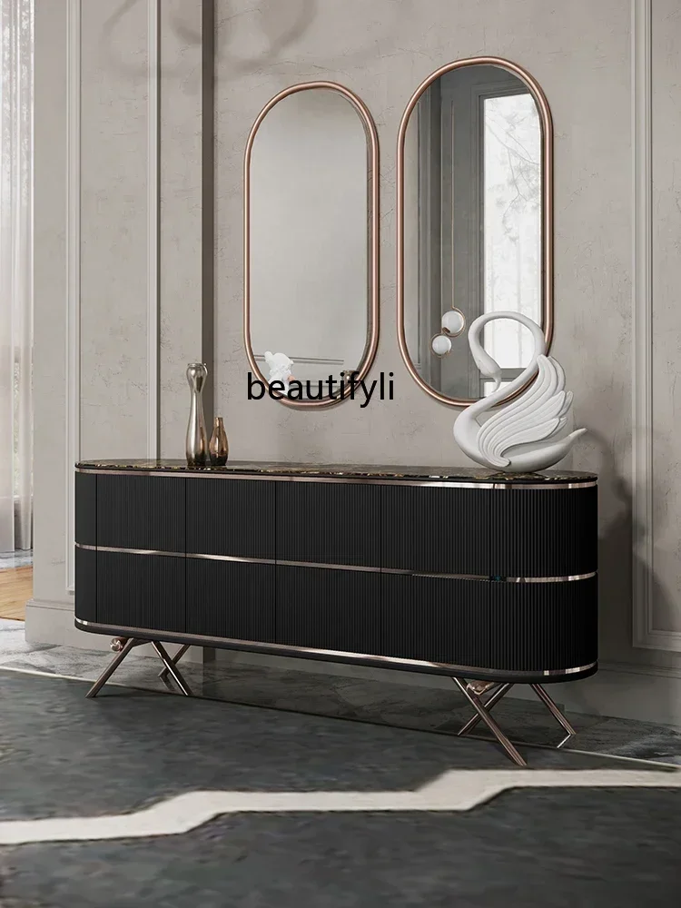 

13Solid Wood Sideboard Light Luxury Household Living Room Storage Cabinet Household Marble Entrance Cabinet