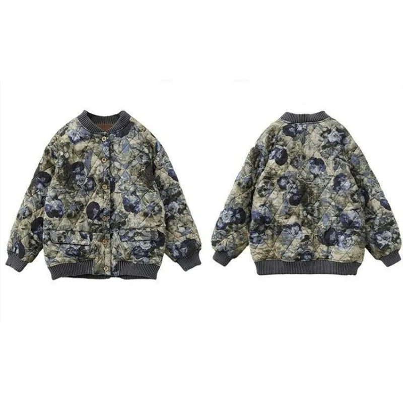 2024 New Women Down Cotton Coat Winter Jacket Female Short Parkas Warm Loose Large Size Printing Outwear Leisure Time Overcoat