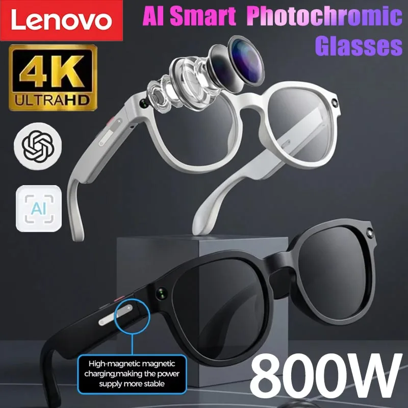 Lunettes Intelligentes 4K Lenovo avec Stabilisation de Caméra, Enregistrement Vidéo, Traduction IA, Transmission Wi-Fi Sans Fil, Analyse d'Image et Commande Vocale