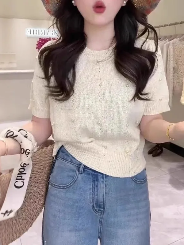 

Новинка! Летняя женская трикотажная одежда больших размеров с круглым вырезом, без рукавов, с бисером, для скрытия недостатков фигуры и коррекции силуэта.