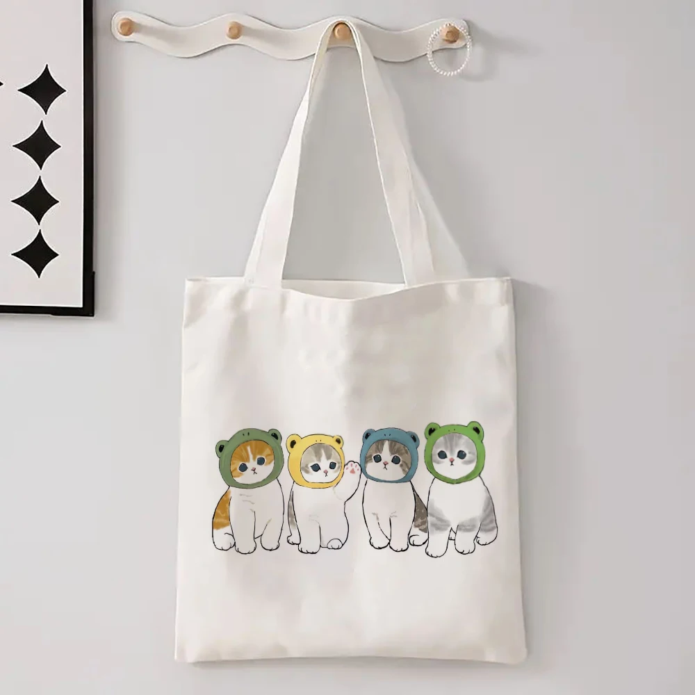 1pc simpatici gatti borse da viaggio Harajuku cartone animato vintage shopping borsa di tela borse a tracolla da donna divertenti regali Kawaii per