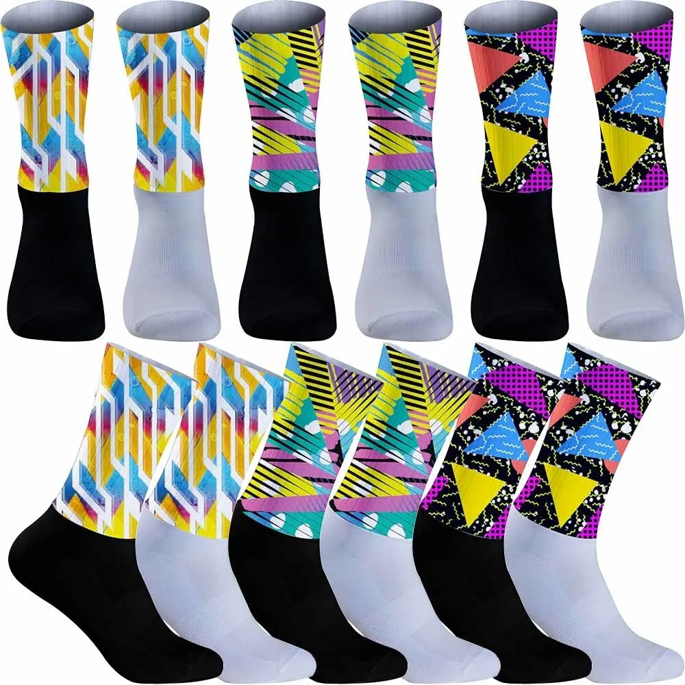 

Необходимо для модной езды! Велосипедные носки с динамическим геометрическим узором, разноцветные цвета, делает ездой на велосипеде, полным модным положением.