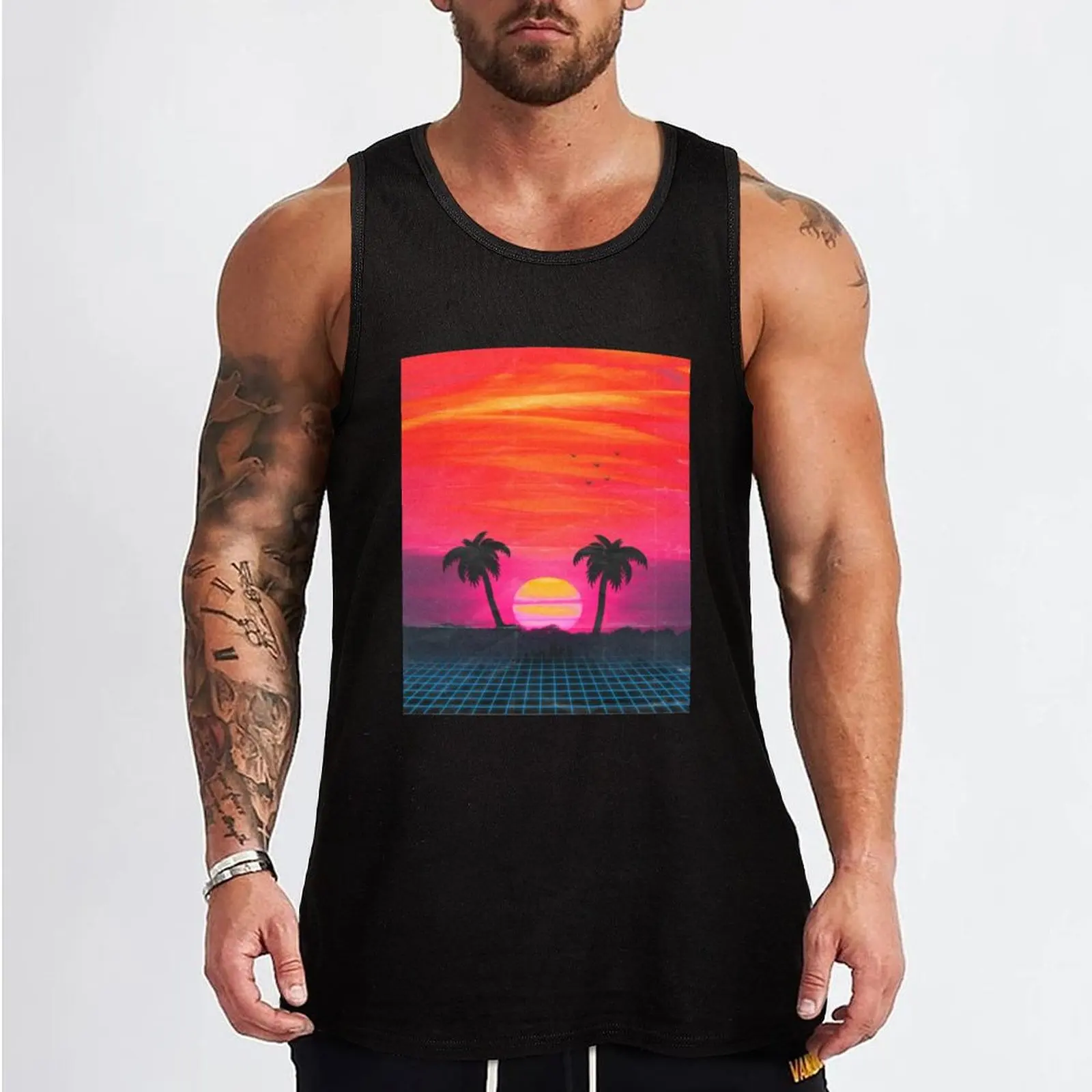 Retro sunset 2 Tank Top Sportswear for men vests for men men gym clothing Muscle fit