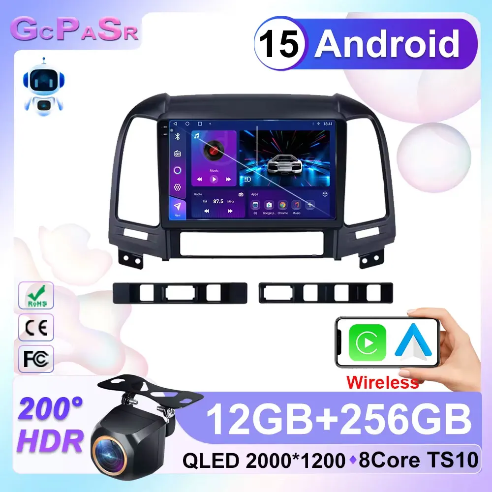 Android 15 Car For Hyundai Santa Fe 2 2006 - 2012 Radio Stereo Multimidia Player GPS Navigation Carplay Android Auto 2din DVD