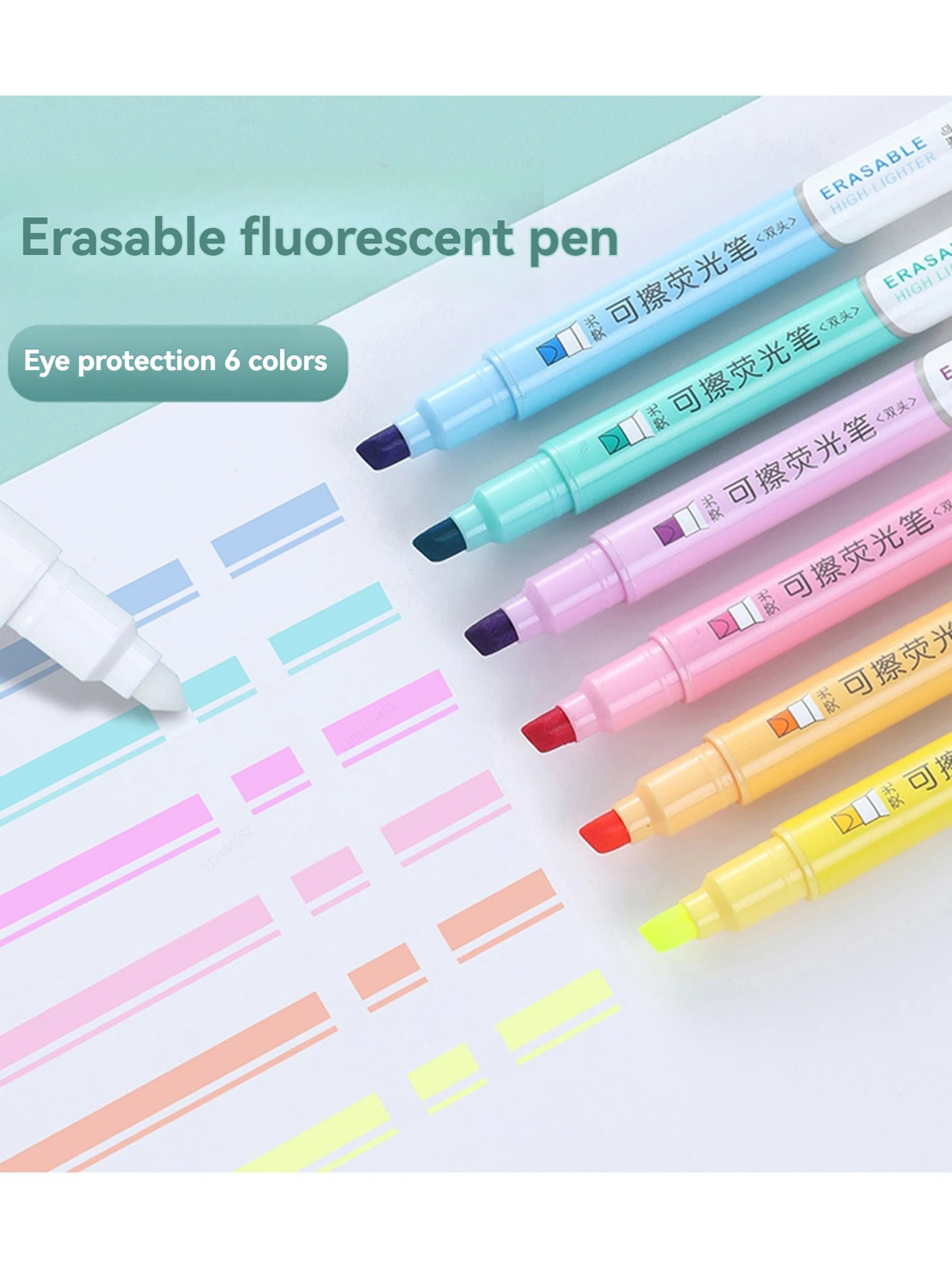 6pcs/set Erasable Highlighters Kawaii Markers Dual Tip Fluorescent Pen for Art Drawing Doodling Marking School Office Stationery