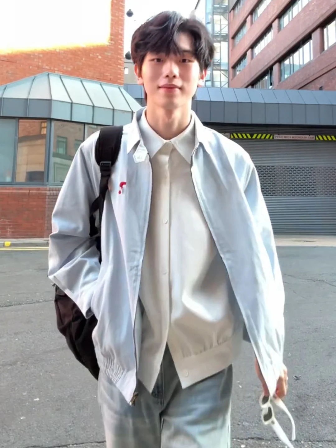 

American Sle Light Blue ort Baseball Jaet Men's Autumn High Sensation Couple Rass Coat Loose Fit ket No Ironing Trea...