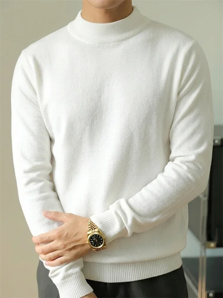 Herbst Herrenpullover Lässig Einfarbig Slim Fit Stehkragen Schlichter Stil Old Money Mode Herren Strickpullover Alltagskleidung – Detail 10