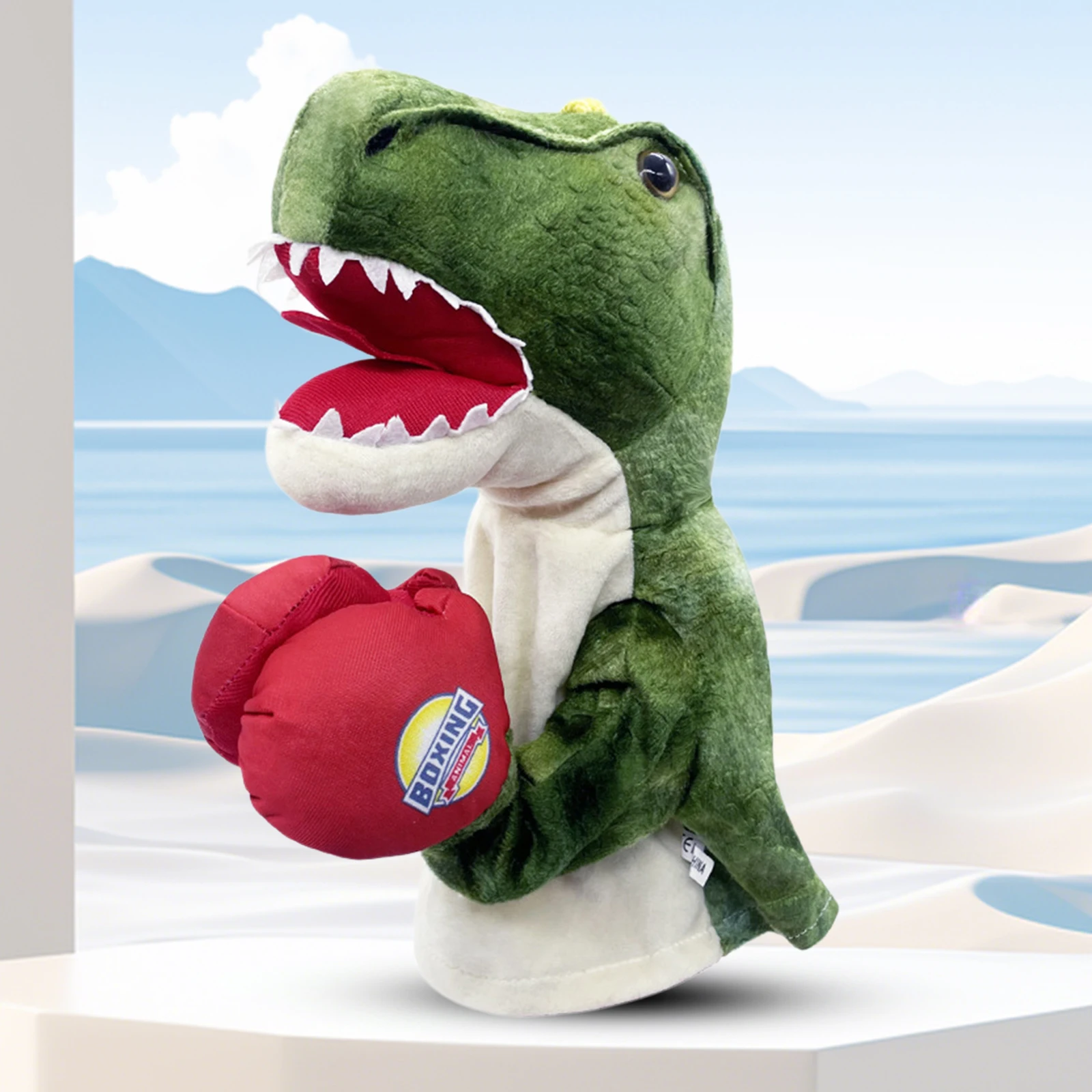 Shark Dinosaur Dog Dragon Boxing Hand Puppet Plush with Sound for Pet Interactive Soft Stuffed Glove