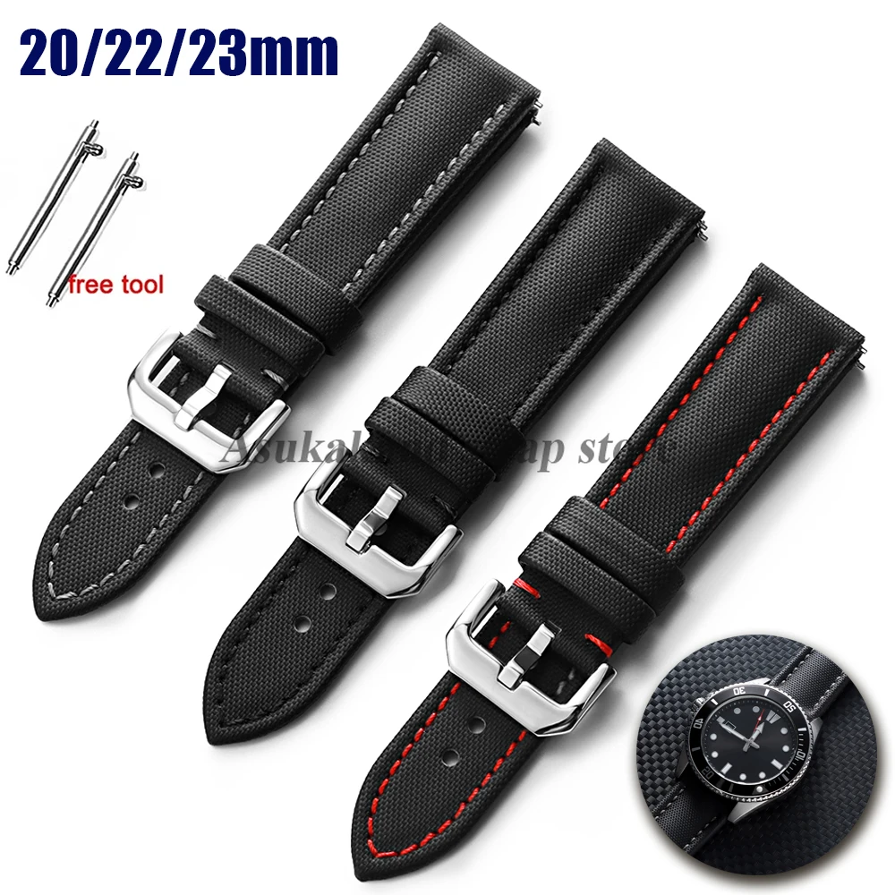 Correa de tela de vela Premium de 20mm, 22mm y 23mm para Seiko para Blancpain, correa de reloj FIFTY FATHOMS, correa de liberación rápida de cuero de nailon duradero